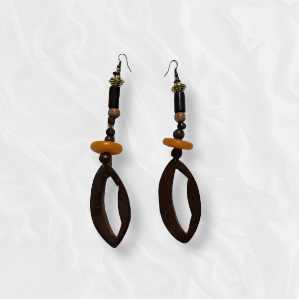 African Drop Wood and Bead Earrings