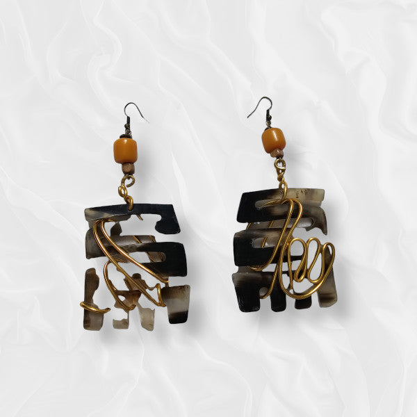 African Drop Amorphous Speckled Accentuated with Gold Earrings