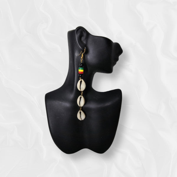African Large Drop Shell and African Colored Beads Earrings