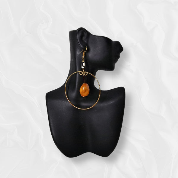 African Large Drop Black and White Top Large Loop with Orange Stone