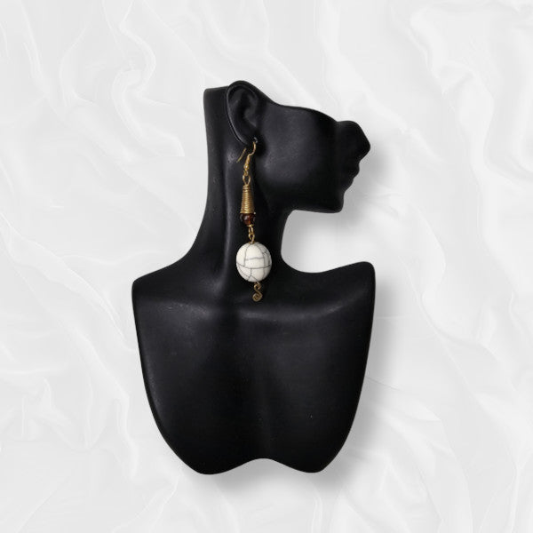 African Large Drop with Triangular Swirl and Beautiful White Stone Earrings