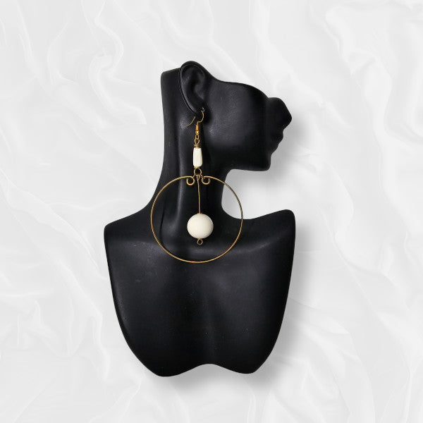 African Large Drop White Top Large Loop with White Stone Earrings