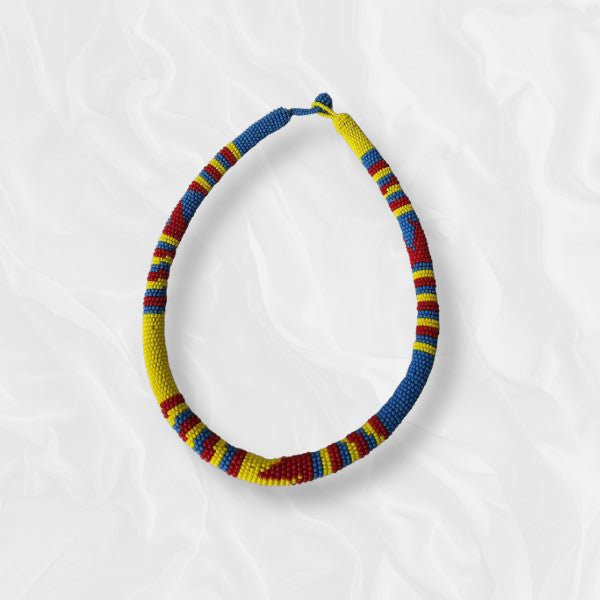 Red Yellow and Light Blue Patterned Casual Necklace