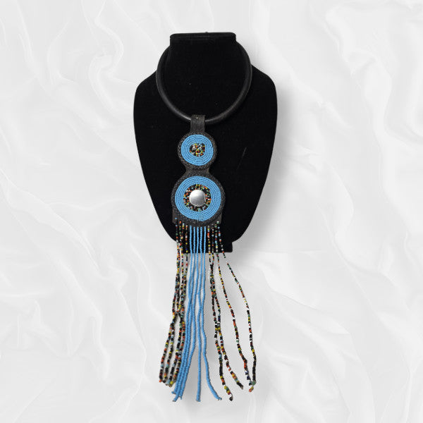 Blue Drop Beaded Woven Necklace