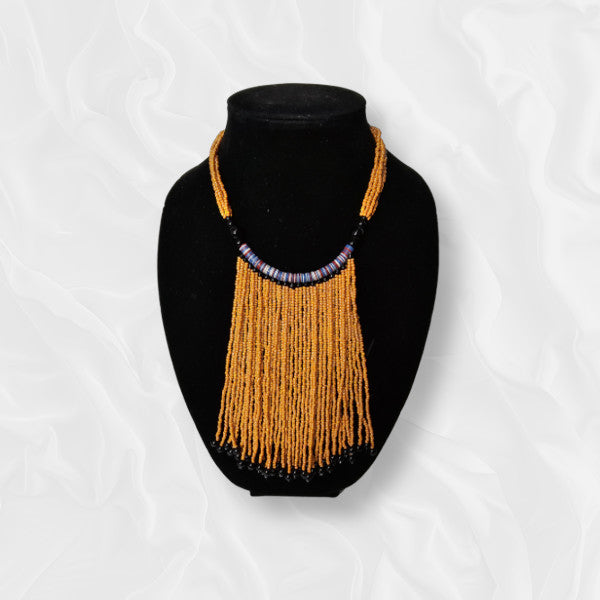 Yellow Drop Beaded Multicolor and Black Accented Necklace