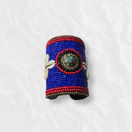 Blue Red Gold Beaded Bracelet