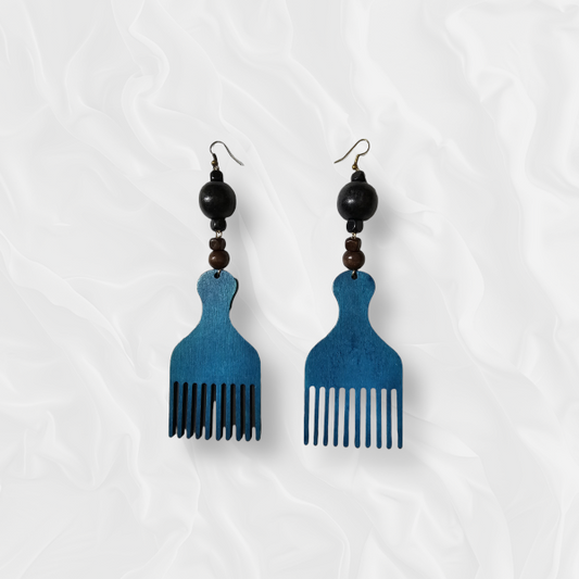 African Drop Comb Blue Earrings