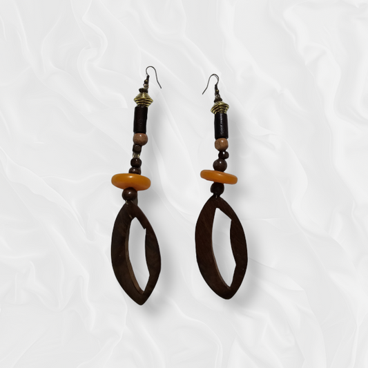 African Drop Wood and Bead Earrings