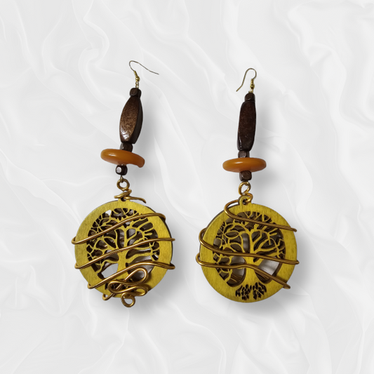 African Drop Tree of Life - Wood Combo Earrings