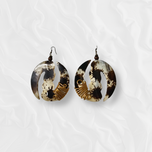 African Drop Speckled and Gold Accented Earrings