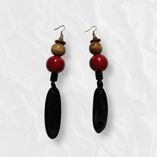 African Red, Black and Gold Drop Earring