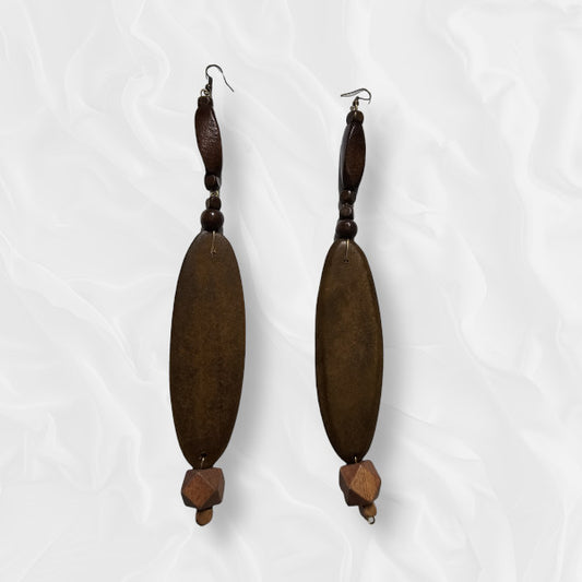 African Drop Wooden Earring