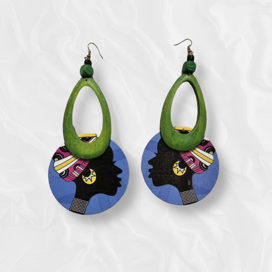 African Drop Tear Drop Rounded Combo Style Green and Purple Earrings