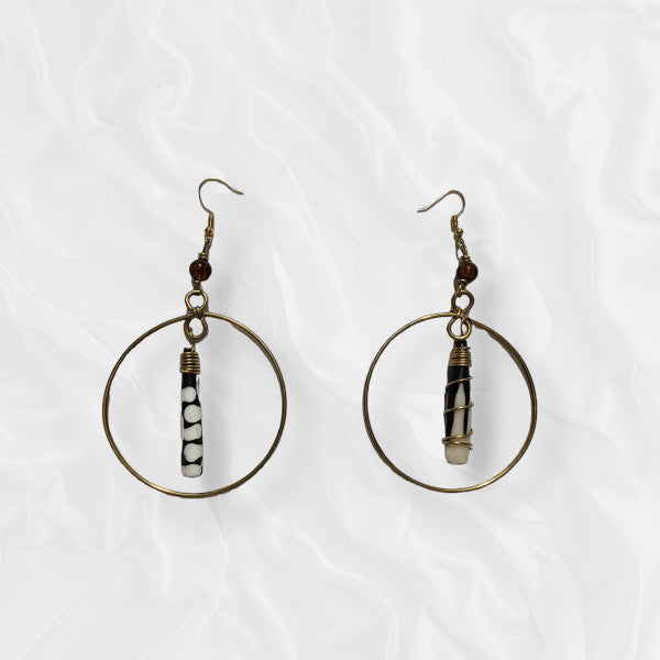 African Drop Metallic Inner Black and White Earrings