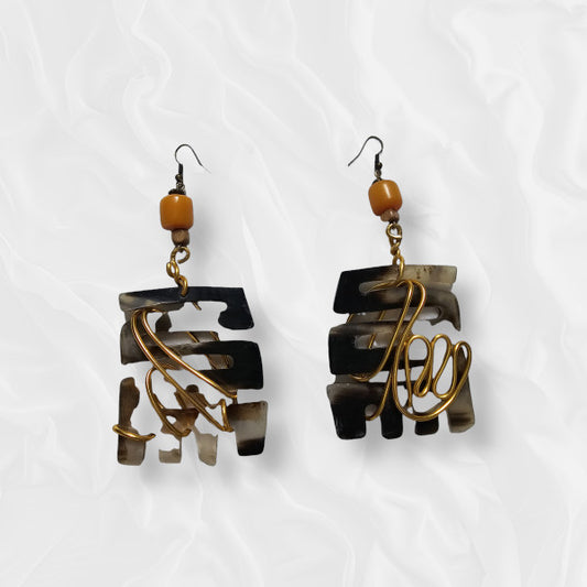 African Drop Amorphous Speckled Accentuated with Gold Earrings