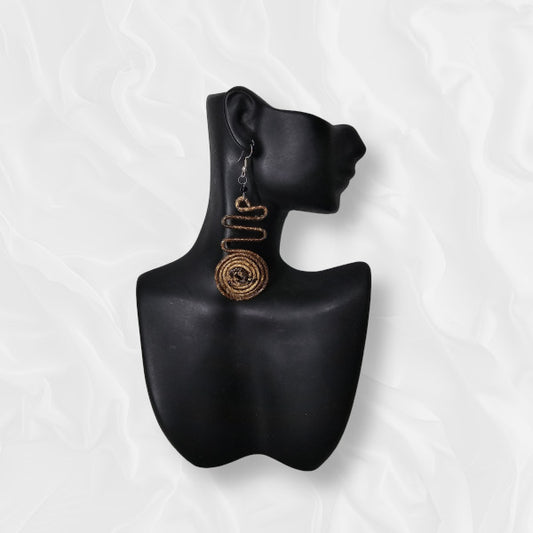 African Large Drop Concentric Swirl Leather Bound Earrings