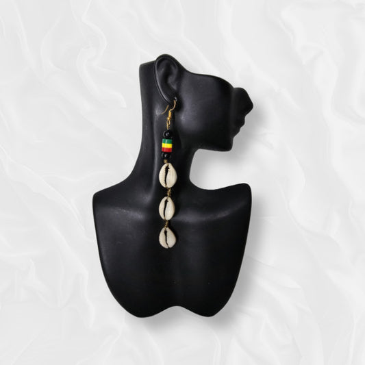 African Large Drop Shell and African Colored Beads Earrings