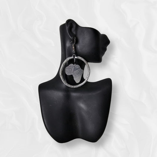 African Shaped Large Drop Metallic  Earrings