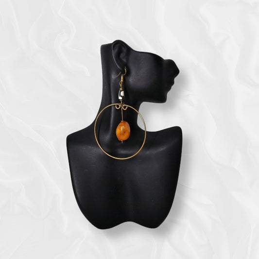 African Large Drop Black and White Top Large Loop with Orange Stone