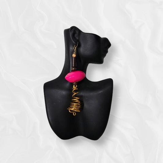 African Large Drop Pink and Gold Swirled Combo Earrings
