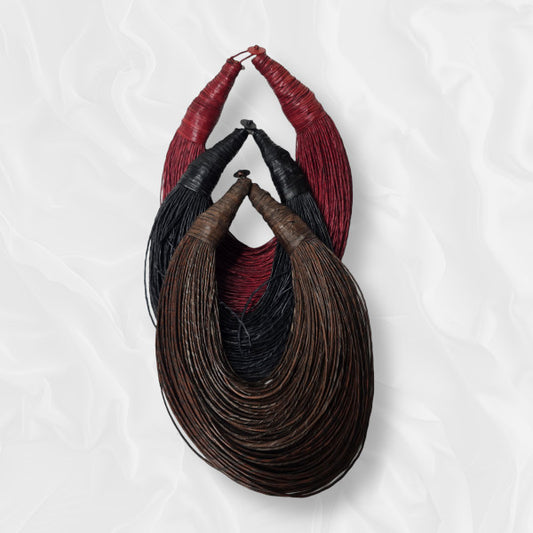Brown Black and Red Leather Accented Combo Necklace