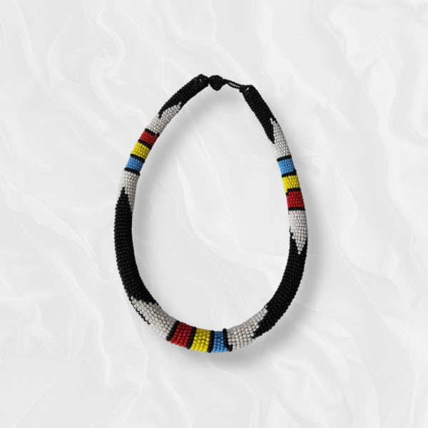 Black Red Yellow Light Blue and White Patterned Casual Necklace