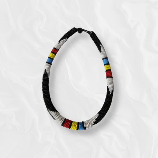 Black Red Yellow Light Blue and White Patterned Casual Necklace