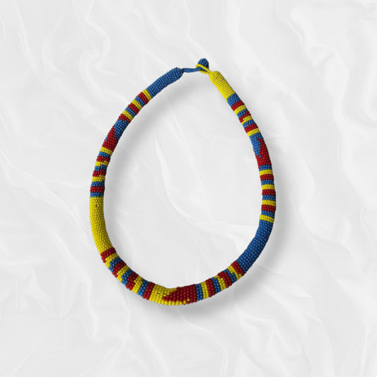 Red Yellow and Light Blue Patterned Casual Necklace