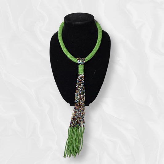 Green Drop Beaded Multicolor Accents Necklace
